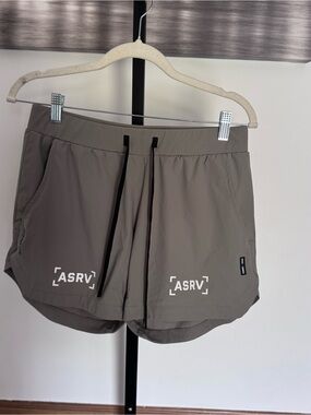 ASRV treta-lite 5” Taupe Athletic Shorts with Black Drawstring